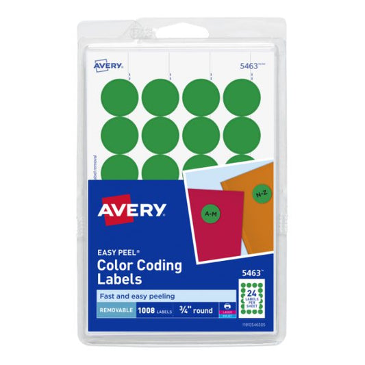 Labels, Round Color Coding, Green (AVE5463)Pack